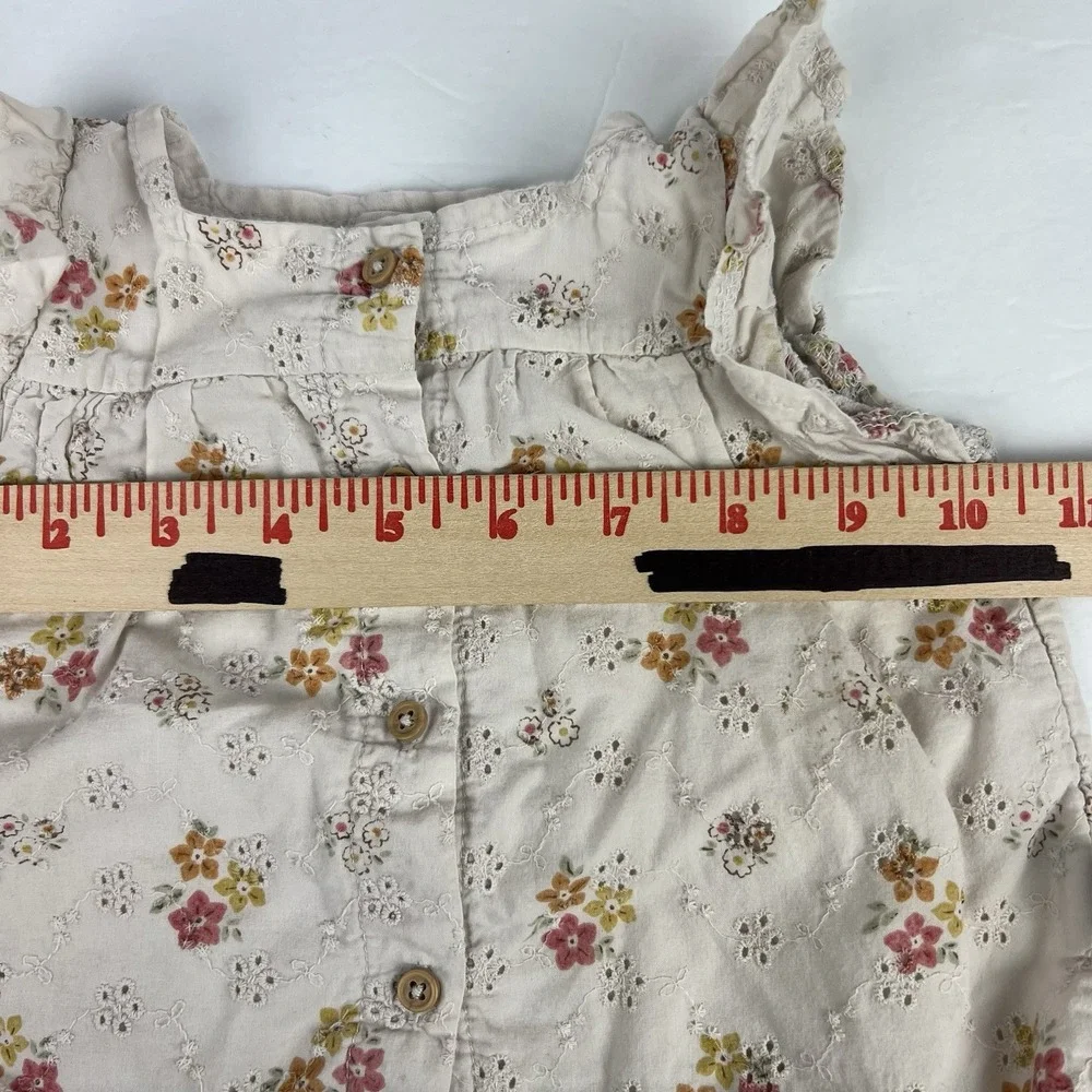 Rabbit Bear Organic‎ Cotton Baby Girl Top 6-9m Floral Eyelet Ruffle Flutter